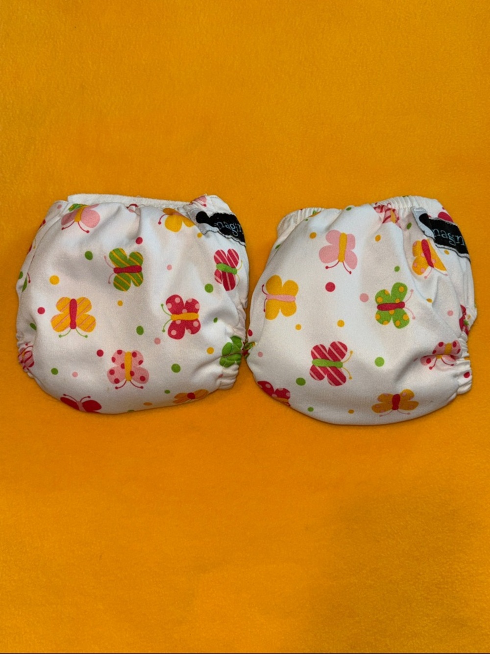 Imagine Cloth Diapers All In One’s White Butterfly Print Covers EUC Baby Sz SM